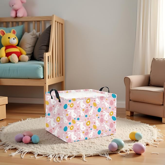 HIYAGON Rectangular Easter Basket for Kids Baby Easter Basket for Boys and Girls Cute Toy Storage Organizer Bin Box Room Decor(Easter Baskets)