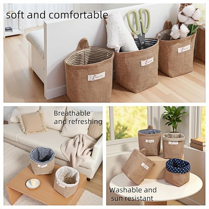 Chinshwehaw Washable Cotton Linen Hanging Organizer Bag for Door Wall Bedside | Washable Storage Pockets | Space Saving ，Reusable Closet Organizer (2Pack) (Deep blue stripes+yellow dots)