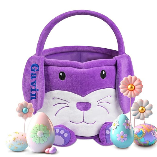 Personalized Easter Basket, PEMIRSAYO Easter Baskets for Kids Easter Bunny Baskets Custom Easter Basket Personalized Easter Gifts Toddler Easter Baskets Empty - Purple