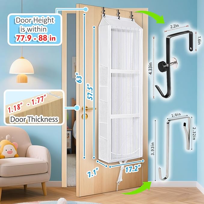 Toread Over the Door Stuffed Animal Storage – Elastic Rope Easy Access 70+ Soft Toy & Adjustable No-Damage Hooks Plushy Organizers Suitable for Kids Room Toy Holder Bedroom Hanging Stuffie Storage.
