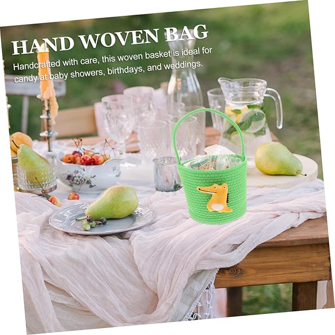 Vaguelly Handwoven Small Cotton Rope Basket for Shower and Wedding Candy Container Lightweight Mini Dinosaur Snack Bucket Nursery and Boy Girl Storage Pet Toy Organizer Portable Woven Crate