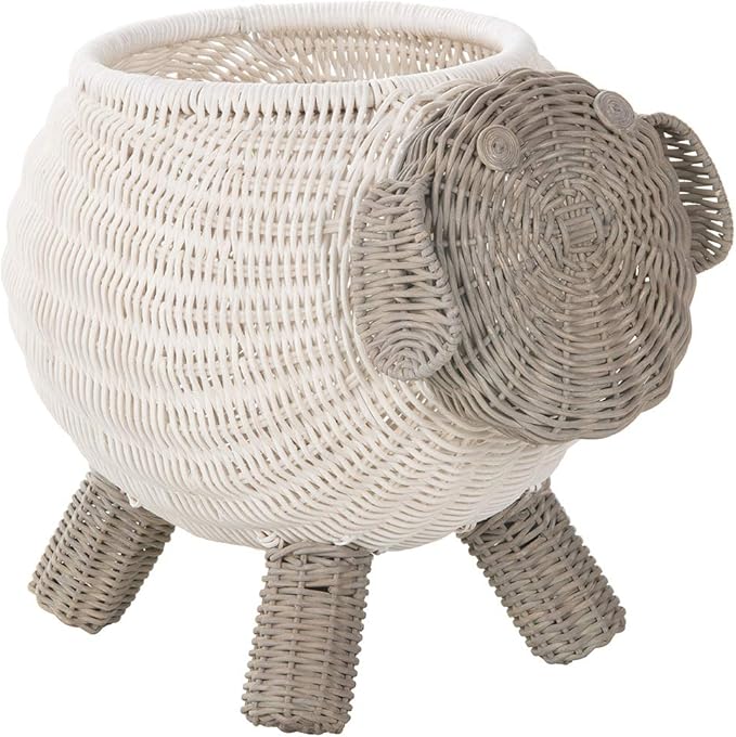 Kouboo Rattan Sheep Kids Storage Basket White & Gray