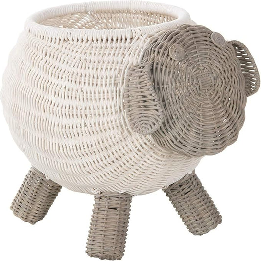 Kouboo Rattan Sheep Kids Storage Basket White & Gray