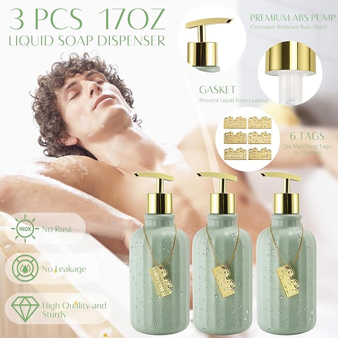32PCS Bathroom Accessories Set Bathroom Set,Green Shower Curtain Set,Bath Towel Set,Hand Towel,Toilet Brush,Trash Can & 3PCS Soap Dispenser