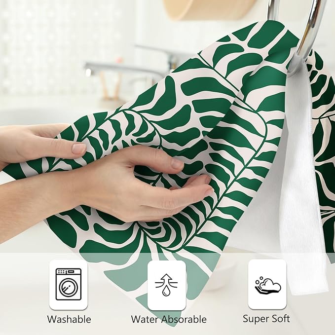 Green Leaves Decorative Hand Towels for Bathroom Set of 2 Soft Absorbent Vintage Botanical Bath Towels for Bathroom Spa Yoga Gym Sport Home Farmhouse Kitchen Decor 14"x28"