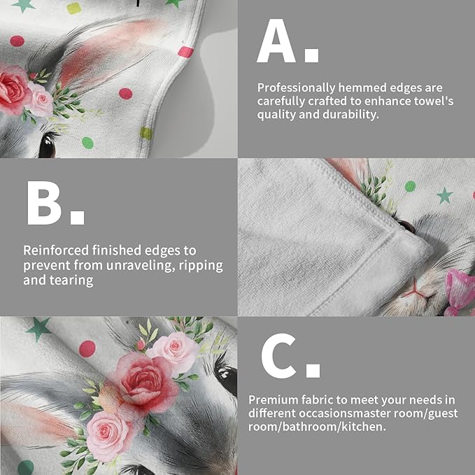 Happy Easter Bath Hand Towels 2 Pack Mr & Mrs. Rabbits Kitchen Tea Dish Towels 14"x28" Cute Bunny Spring Holiday Soft Absorbent Washcloths for Yoga Gym Bath Shower