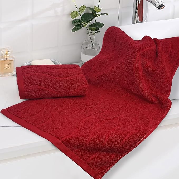 2-Piece Hand Towels for Bathroom in Red, Super Soft Decorative Hand Towel Set, Wavy Jacquard, Small Size 13x29 Inches