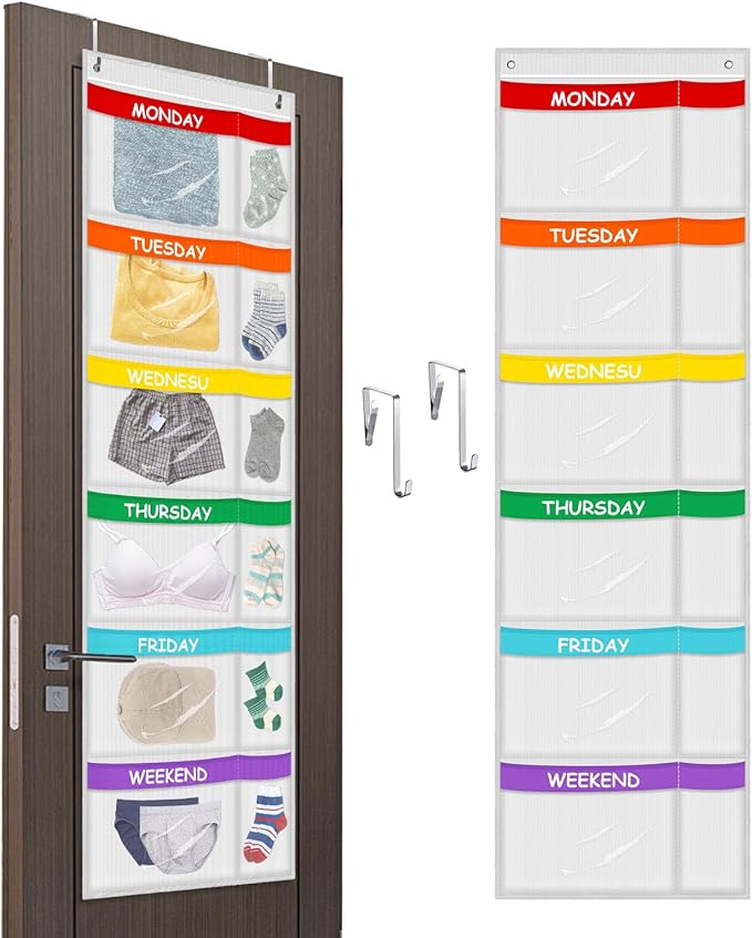 ABCKEY Rainbow Weekly Kids Clothes Organizer for Daily Activity,Portable Kids Clothes Storage White (White)