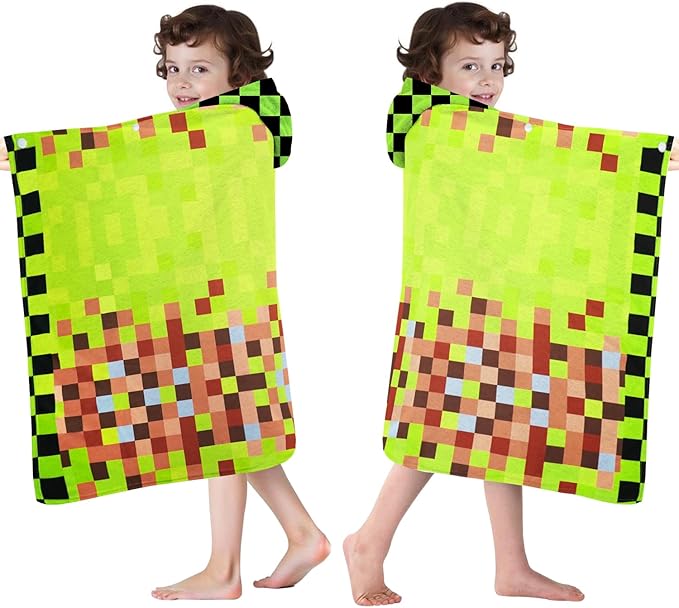 Hooded Towels for Kids- Ultra Soft 100% Cotton Game Style Toddler Hood Bath Towels/Pool Terry Towel Beach Poncho Wrap Absorbent Cute Bath & Swim Wrap for Boys & Girls 3-10 Years - Green