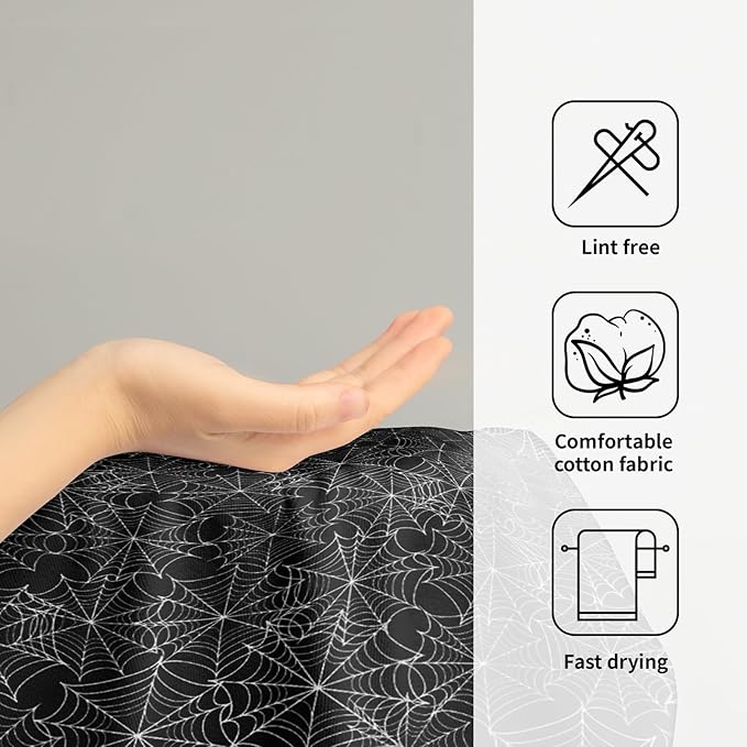 Halloween Hand Bath Towel Black White Spiderwebs Hand Towel Set of 2 Spiders Webs Fingertip Towel for Bathroom Halloween Bath Hand Towel Highly Absorbent Kitchen Towel for House Gym Hotel Yoga 14"X28"