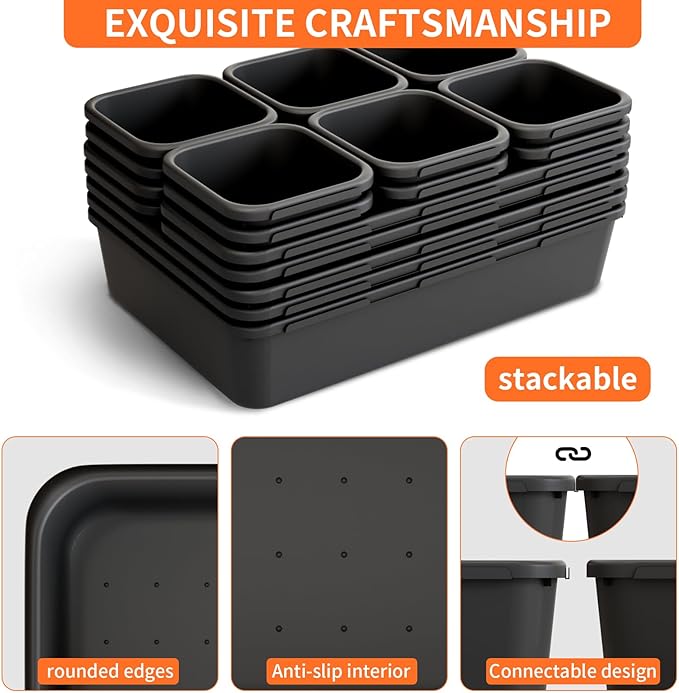 45 Pack Desk Drawer Organizer Tray, 3 Sizes Plastic Drawers Organizer Storage for Kitchen, Bathroom, Office, Vanity, Makeup, Utensils, Junk Drawer Organizer Bins, Gadget Trays for Organizing.