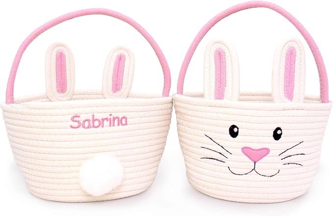 Personalized Easter Bunny Rope Basket (Pink)
