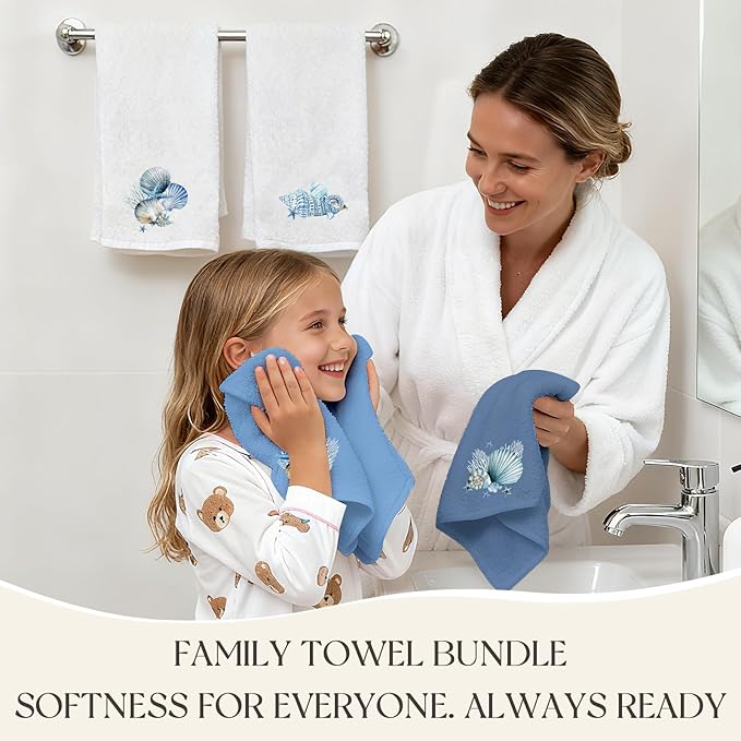 4 Pcs Ocean Hand Towels for Bathroom Shells Hand Towels Blue Embroidered Towel Coastal Bath Towel Decorative Set Bathroom Decor Bath Shower Farmhouse Decor Housewarming Gift Shell Home Essentials