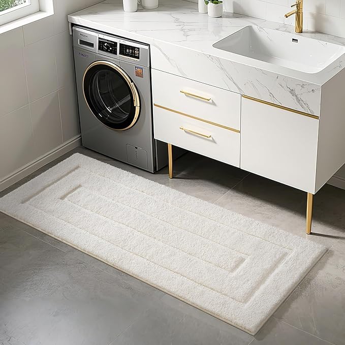 HOMORE Bathroom Rugs 24x54 Inch Long Bathroom Runner Rug,Non Slip Absorbent Bath Runner Rug,Washable Plush Bath Rugs for Shower Floor,Ivory