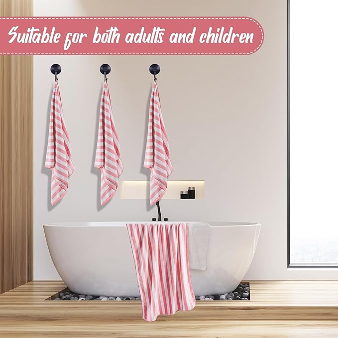 16 Pack Microfiber Bath Towels Bulk 27'' x 60'' Oversized Size Bath Towel Highly Absorbent Extra Large Soft Drying for Shower Beach Winter Salon Sport Gym Party (Stripes,Pink)