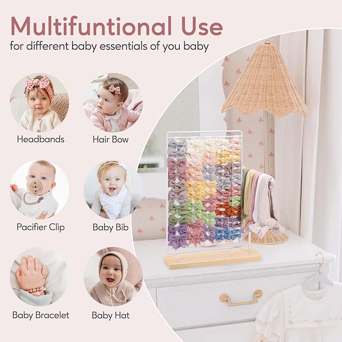 Headband Holder Bow Organizer for Girls Hair Bows, Hair Clips Holder Display Stand, Baby Headband Hair Accessories Organizer Storage Nursery Decor for Toddler Girls Room