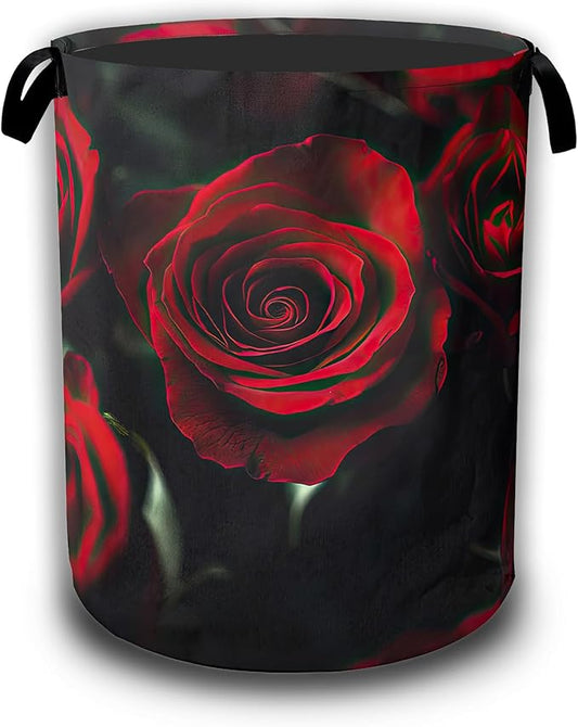 Laundry Hamper,Red Rose Collapsible Laundry Baskets Waterproof Oxford Cloth With Handles,Clothes Storage Bucket Toy Organizer For Bathroom/Nursery/Bedroom 16" x 20.8"
