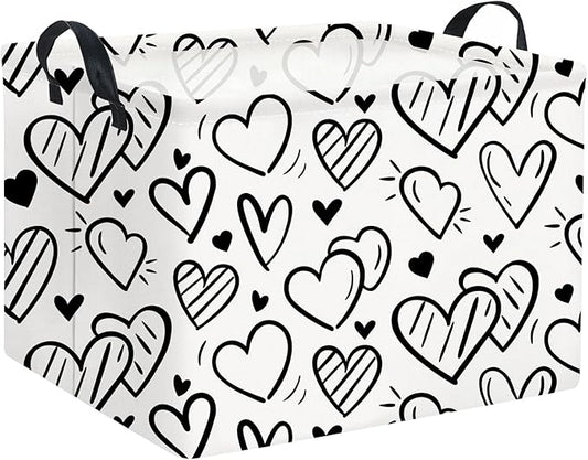 HIYAGON Rectangular Heart Basket Kids Baby Storage Bin Toy Basket Organizer Box for Girls Love Room Decor(Black Striped Heart)