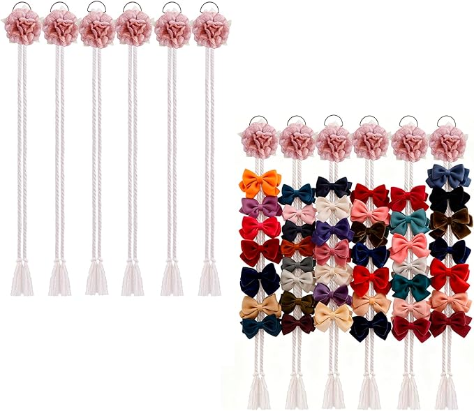 cherrboll Flower Hair Bow Organizer for Baby Girls, 6PCS Floral Hair Clips Holder Headband Hair Accessories Wall Hanging Organizers Storage for Toddler Room Nursery Decor