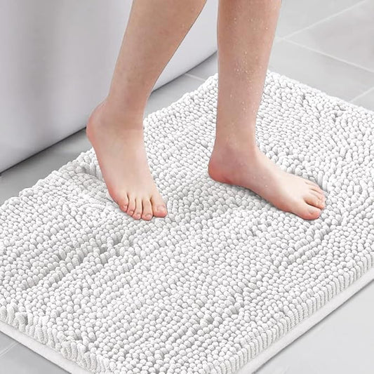 H.VERSAILTEX Pure White Bath Rug Super Soft Microfiber Non Slip Mat Absorption Shaggy Shower Rugs for Bathroom, Easy Care Machine Wash, 20 x 32 Inch