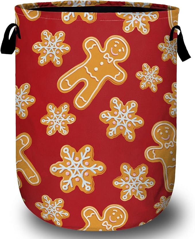 Red Gingersnap Laundry Basket, Christmas Laundry Hamper Collapsible Oxford Cloth with Handle Clothes Toy Storage Bin for Bathroom Laundry Room Bedroom 15.7 X 20 Inch