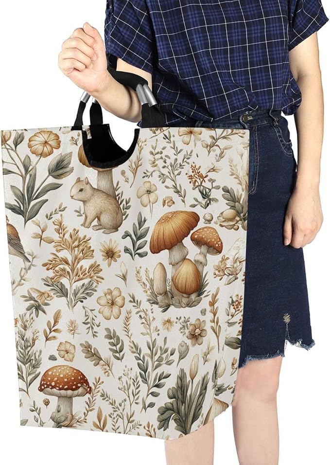 Mushrooms Berries Large Laundry Hamper Basket, Collapsible Laundry Bag Storage Bins Baskets with Handles for Laundry, Bedroom, Home Decor
