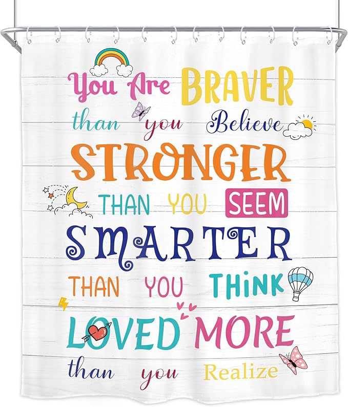 Homewelle Kids Quotes Shower Curtain Colorful Inspirational Motivational Positive Sayings 60Wx72H Inch Multicolor Encouragement for Children Toddler Waterproof Polyester Fabric Bathroom Bathtub