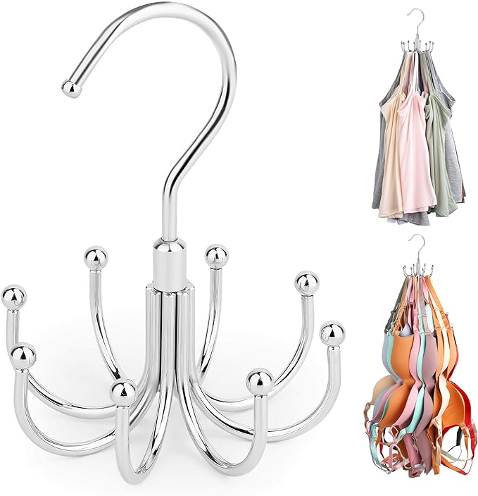 ZEDODIER Tank Top Hanger, 2 Pack Rotatable Bra Organzier for Closet, Max 48 Storage Capacity Sport Bras Holder, Metal Space Saving Closet Organizers and Storage, Silver