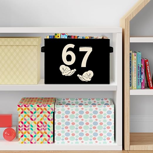 Black and White Funny 6 7 Meme Storage Bins Box with Handles, Hand Holding Number Six Seven Laundry Basket Hamper Collapsible Clothes Toys Organizer for Kids Boys Girls Room Nursery
