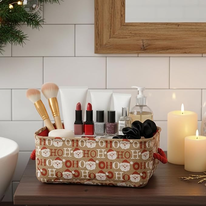 INough Christmas Baskets for Gifts Empty Festive Gift Bags Holiday Basket with Handles Collapsible Christmas Decor, Ornaments Storage Organizer for Baby Room, Kids Nursery, Home Holiday Decor