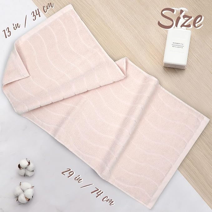 2-Piece Hand Towels for Bathroom with Wavy Striped Jacquard, Premium Quick Dry Spa Face Towels 13"x29", Blush Pink