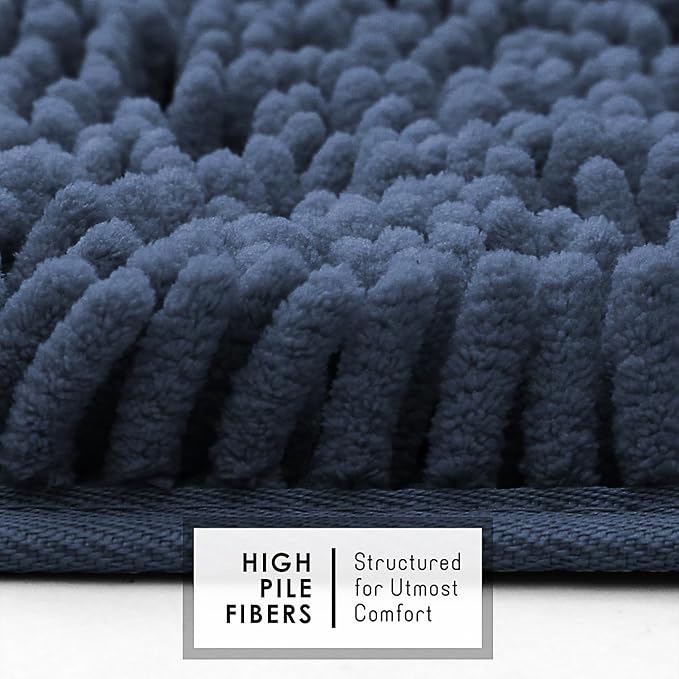 Hearth & Harbor Bathroom Rugs, Chenille Bath Mat - Machine Washable Bath Mats for Bathroom Non-Slip Backing Rubber, Quick Dry Mat - Navy Blue Bath Rug, 17x24-26x44-20x24