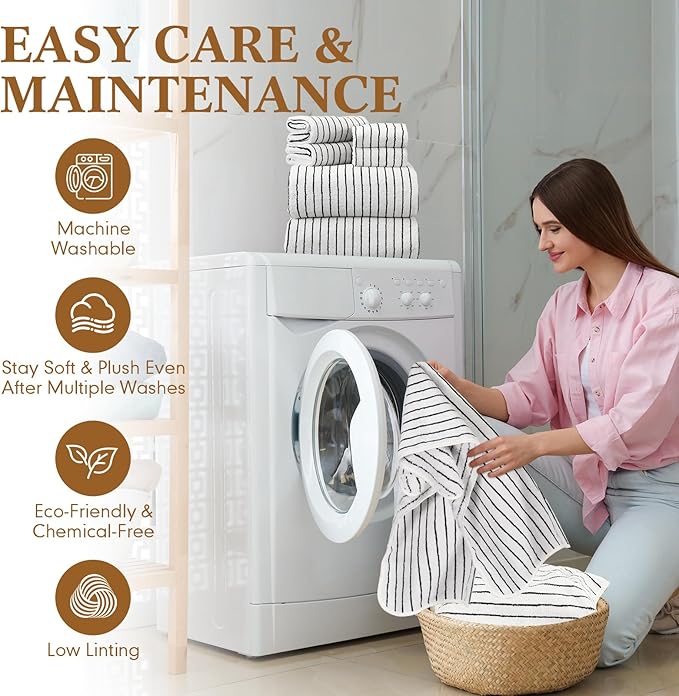 6 Pcs Oversized Bath Towels for Adults 35x70 Inches Black & White Striped Extra Large Bath Towel Sets Bathroom Sheets Jumbo Shower Towels Quick Dry Absorbent Soft Microfiber for Women Men