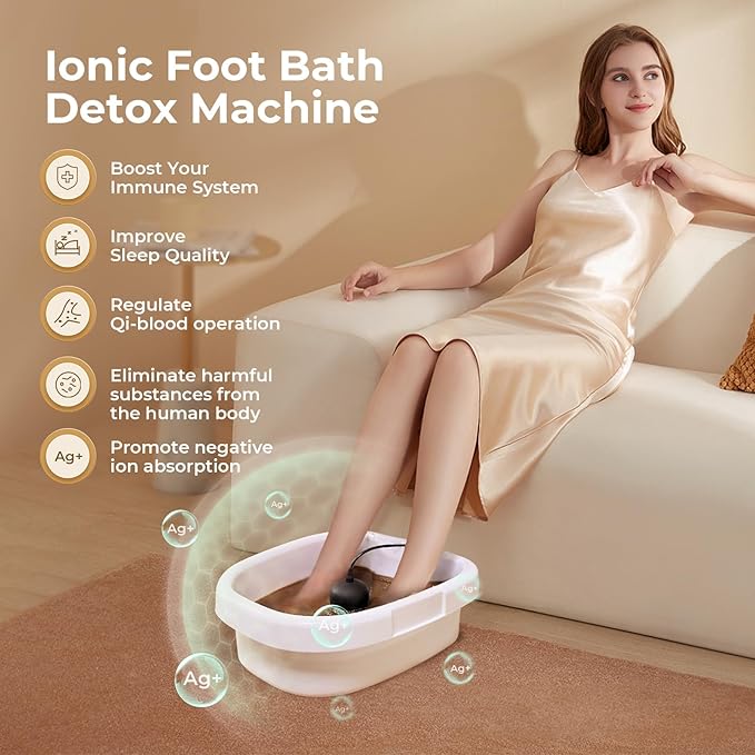 Upgraded Portable Ionic Foot Detox Machine, Foot Spa Bath for Home Use, Foot Cleaner Machine To Remove Toxins with 2 Arrays, Detox Sea Salt