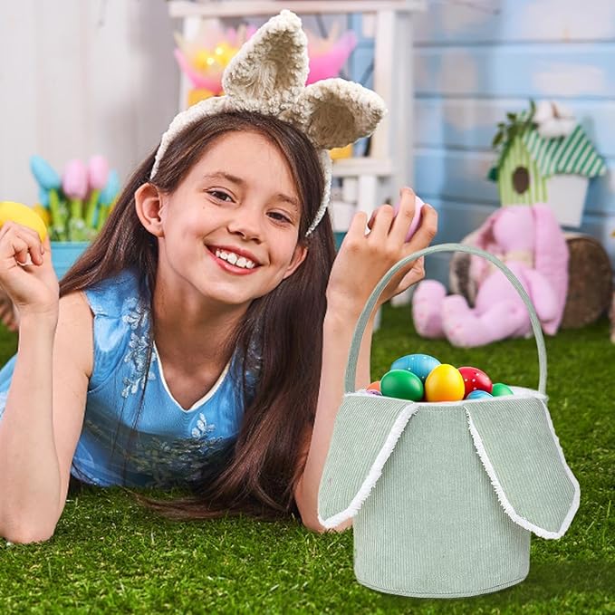 Bunny Egg Hunt Easter Bucket Plush | Easter Bucket Bags With Rabbit Ears,Bunny Ears Baskets For Kids,Easter Bunny Basket,Candy Storage Decorations With Rabbit Ears For Boys Girls