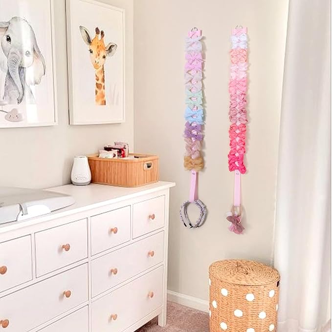 POVETIRE 6PCS Bow Holder Hair Bow Organizer, Hair Clips Storage Bow Holder for Girls Hair Bows, Baby Headband Hair Accessories Organizer Display Wall Hanging for Nursery Decors(Pink)