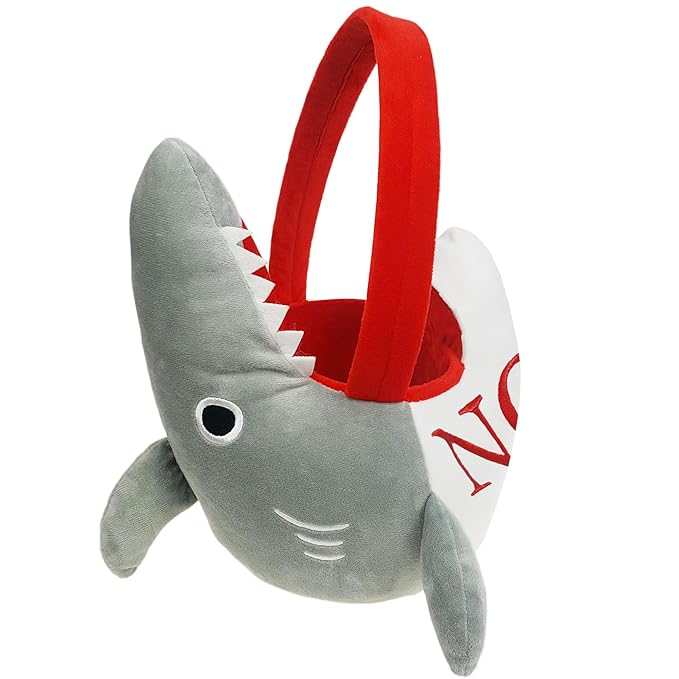 DearSun Personalized Shark Basket Easter Egg Hunting Basket Easter Goodie Gift Basket with Embroidery Name(Shark Mouth)