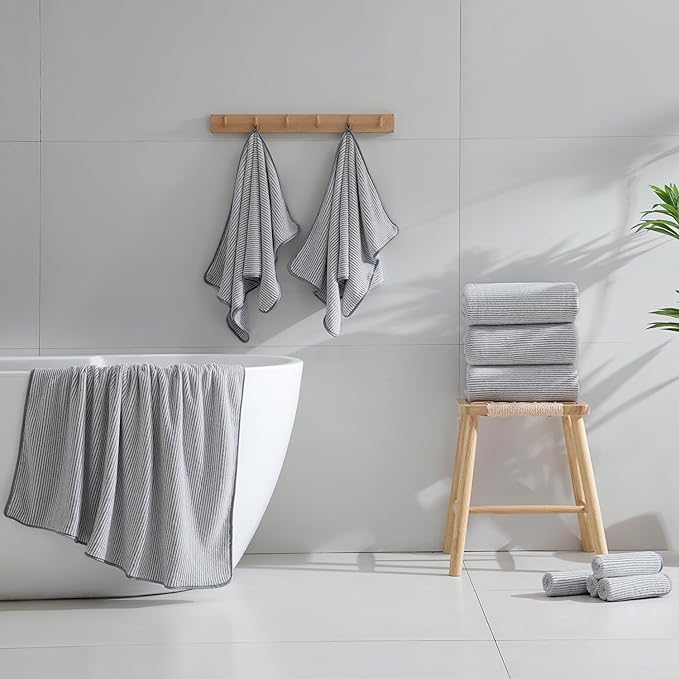 8-Piece Premium Towel Set for Bathroom|2 Oversized Large Bath Sheet,2 Hand Towels,4 Washcloths|Soft Cozy Highly Absorbent Fast Dry Microfiber Shower Towel Set for Hotel Bathroom Essentials,Grey