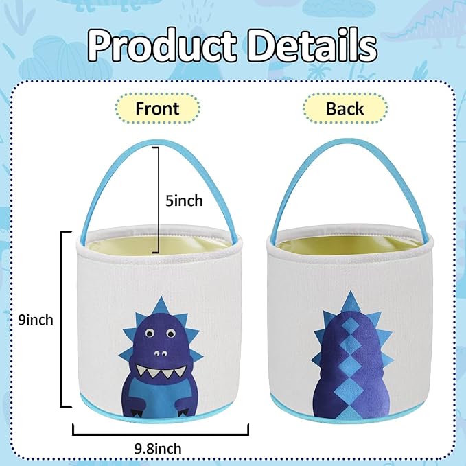 Leesgel Easter Gifts Baskets, Dinosaur Easter Basket for Kids, Easter's Egg Hunt Baskets with Handle Easter's Buckets Easter's Party Supplies Easter Basket Essentials Gifts Bags Toys