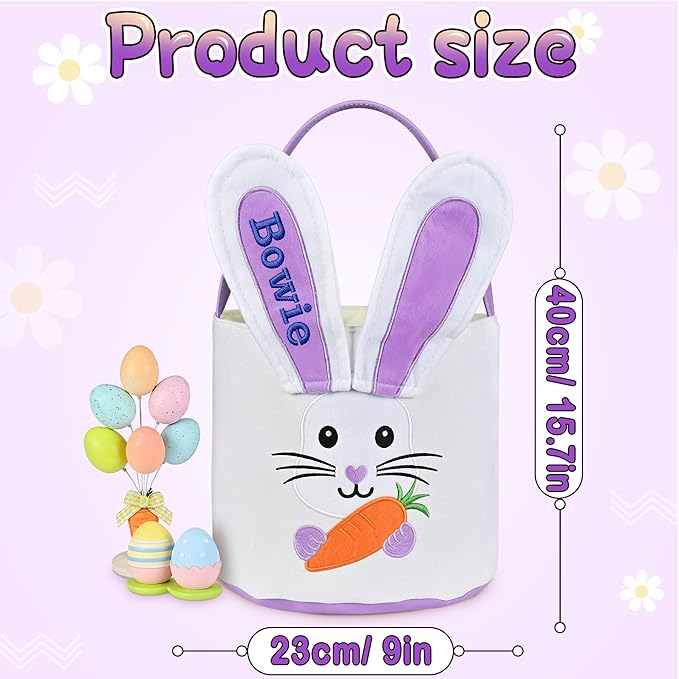 Easter Baskets for Kids - Touber Bunny Easter Basket | Gifts for Boys & Girls and Hunting Party Favor Supplies - Purple Ears