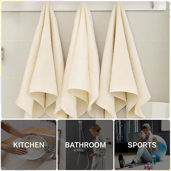 4-Pack Luxury Decorative Cotton Hand Towels for Bathroom Super Absorbent with Jacquard Weave&Fringe – 13x29.1" Beige Boho Hand Towel Set,Soft Face Towel for Boho Bathroom Decor Kitchen Hotel Spa Guest