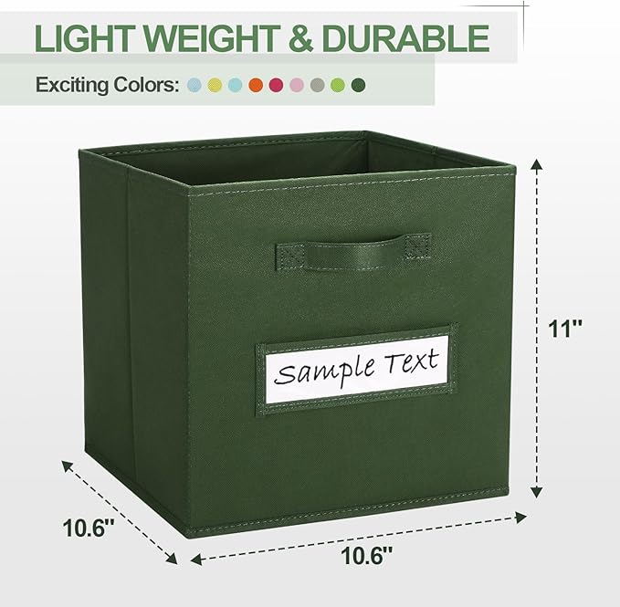 artsdi Fabric storage cubes (8 Pack) 11 Inch Cube Storage Bin, cube organizer bins with 8 Labels Window Cards & a Pen, Foldable cube organizer bins and Storage Box, Dark Green