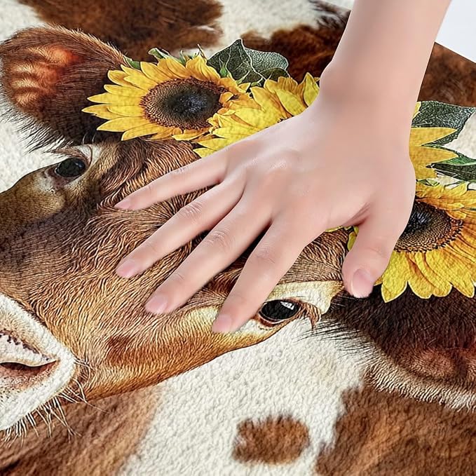 Highland Cow Bath Mat Cattle Bull Non Slip Absorbent Bath Rugs Brown Cow Print Bathroom Rug Carpet Sunflower Printed Bathroom Accessories Wild Animal Home Decor for Kids Toddler Bedroom Decorations