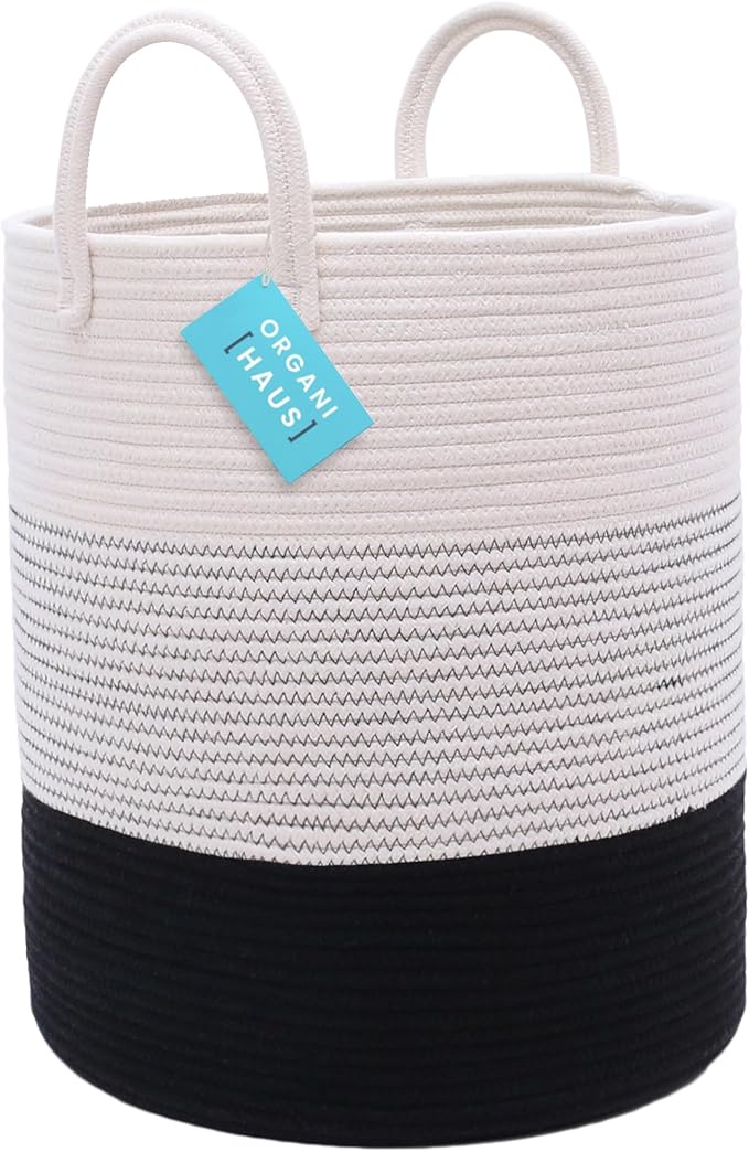 XL Cotton Rope Basket w/Handles + Large Landry Basket - BLACK