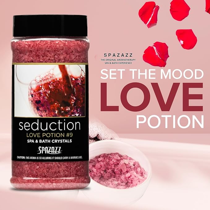 Spazazz Couples Romance Gift Set- Hot Tub Aromatherapy Spa Crystals with Minerals, 17-Ounce, Love Potion No.9 Seduction | Bath Salts Scents & Fragrances
