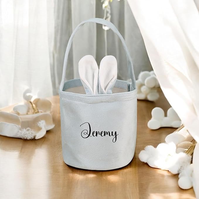 Custom Name Easter Tote Basket Cute Solid Colour Bunny Ears Basket Personalised Easter Bunny Bucket