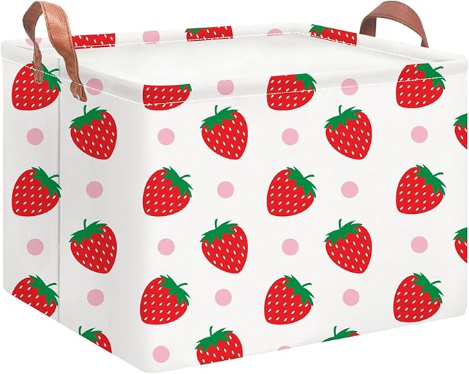 Rectangular Storage Basket Empty, Storage Bin with Handles, Room Decor, Gift Basket, Book Box(Strawberry)