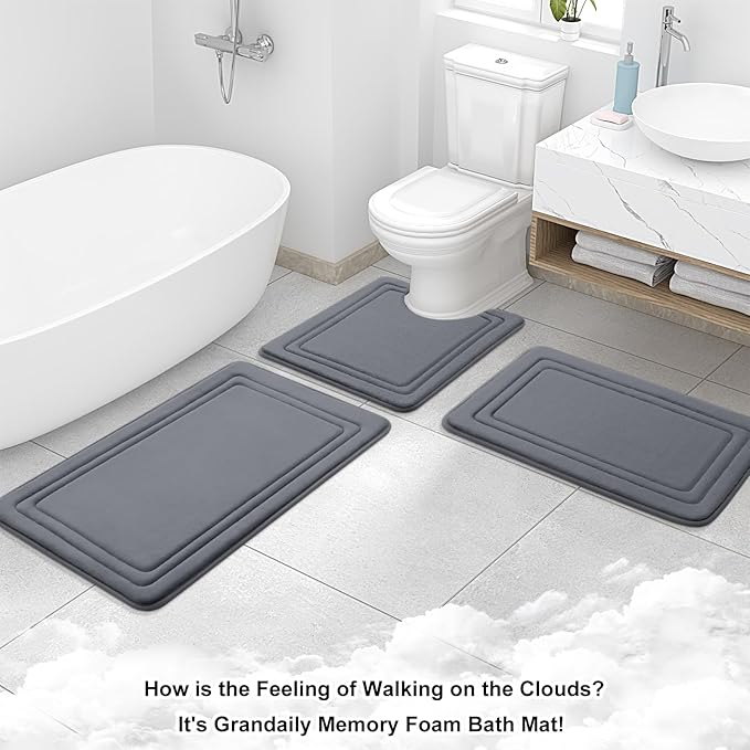 Grandaily Memory Foam Bath Mat Rug 24x16, Ultra Soft, Non-Slip and Absorbent Bathroom Rugs, Machine Wash Dry, Comfortable Bath Carpet for Bathroom Floor, Tub and Shower, Dark Grey