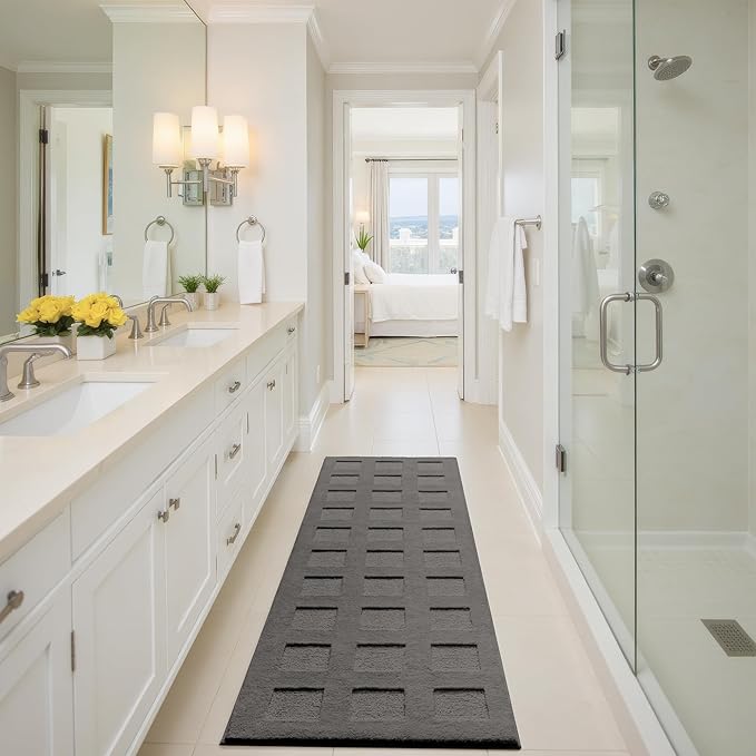 GRANNY SAYS Long Bathroom Rugs Non Slip Washable, Extra Soft & Water Absorbent Bath Mats for Bathroom, Plush Shaggy Bath Carpet, Deep Grey Waffle Bath Mat Quick Dry for Tub & Shower 71" x 24" Bath Rug