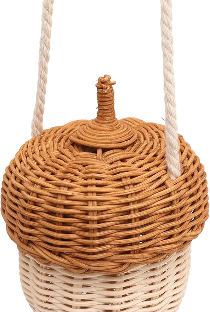 Fdit Kids Rattan Storage Basket Bag, Hand Woven Pine Cone Shaped Basket for Boys Girls Home Decor Storage Box Photography Props (Small Shoulder Bag)